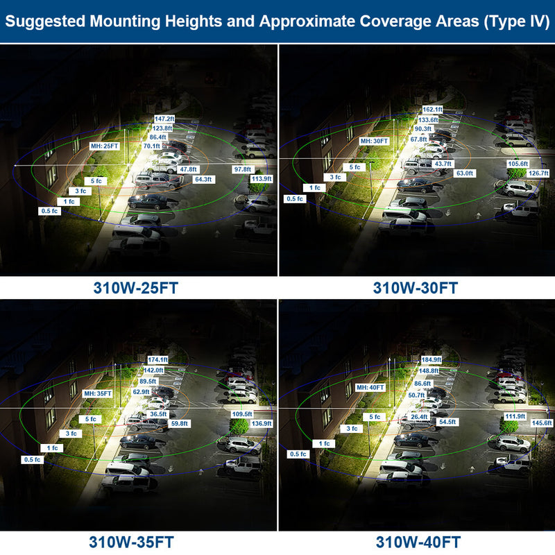 Vela III LED Parking Lot Light - TYPE IV - 310W/280W/260W/240W Selectable - 3 CCT - 277-480V - 46,600 LM - 1000W Equal
