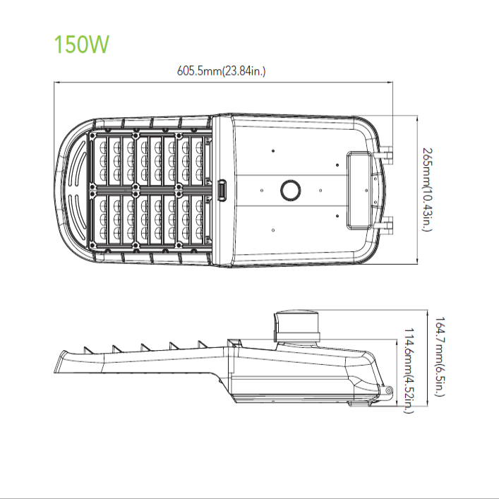 150W LED Roadway dimensions
