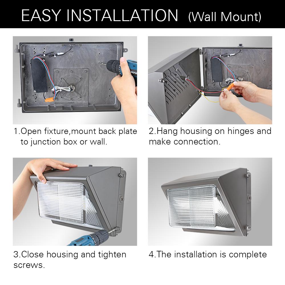 Konlite LED Wall Pack Light With Photocell - 80W easy installation