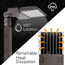 ip65 rated led area street light with great heat dissipation stands in rain