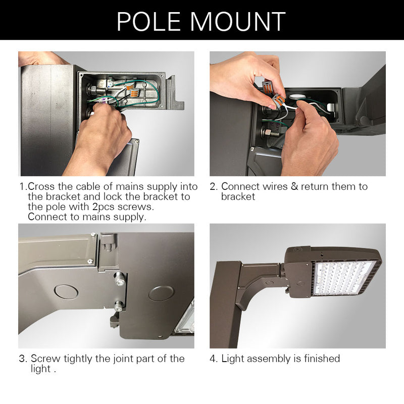 pole mount installations guides for a LED parking lot light