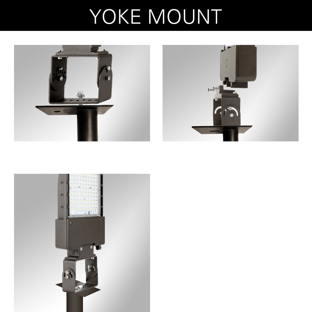 LED parking lot light yoke mount installations guides