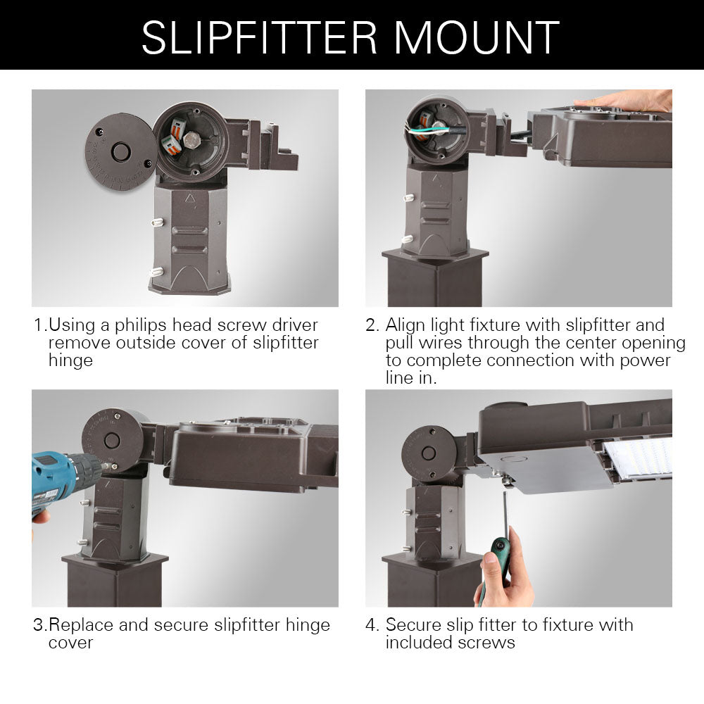LED parking lot light slipfitter mount installations guides