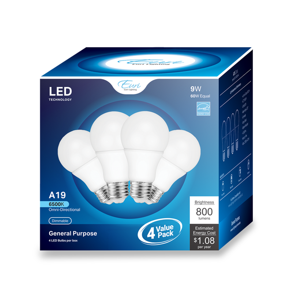 6500k daylight LED A19 4 pack dimmable Energy Star rated