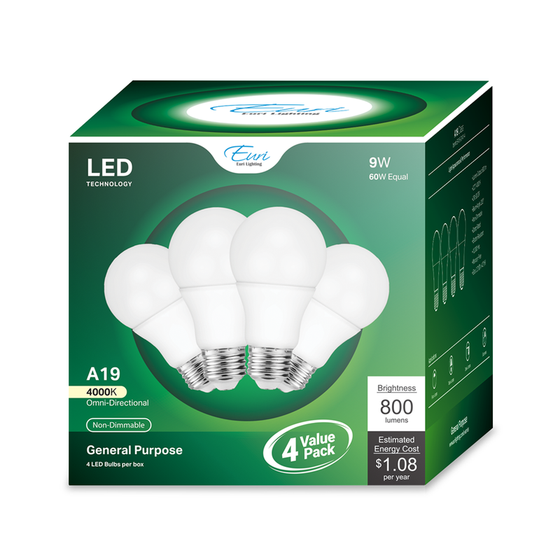 4000k cool white LED A19 Light Bulb 4 pack