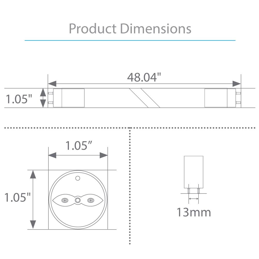 Euri Lighting ET8 tube light dimensions