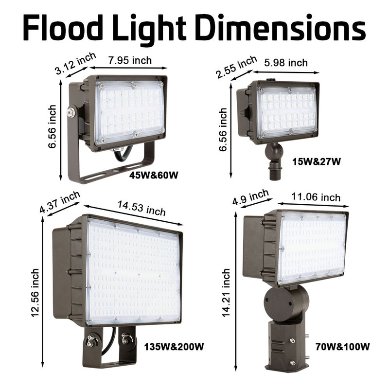 Konlite LED Outdoor Flood Light full dimensions