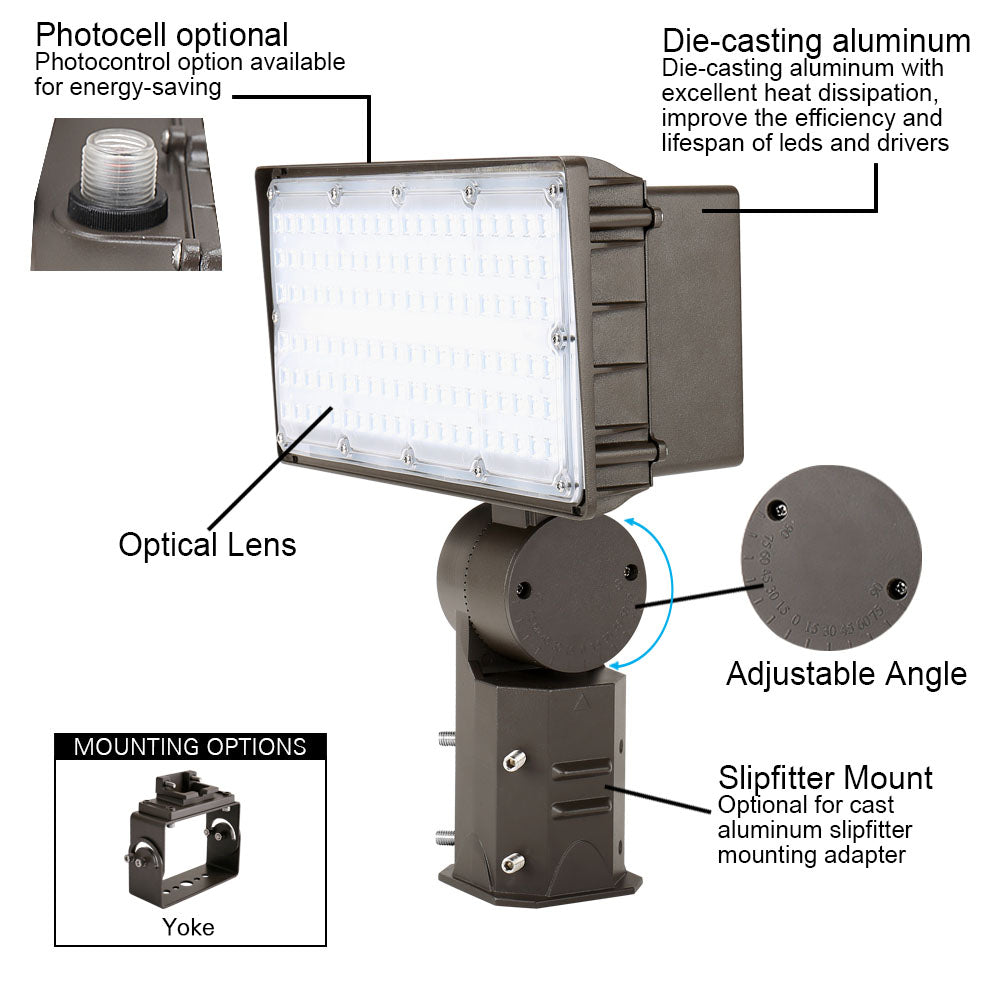 Konlite LED Outdoor Flood Light - 100W - 120-277V - 13300 lumens - 400 ...