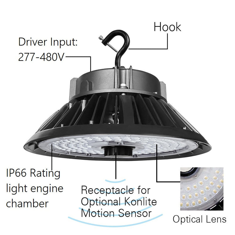Hook mount, IP66, Motion sensor, 120 beam angle, ufo high bay