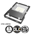 LED One Distribution LED Outdoor Flood Light Yoke Mount 30W 120-277V 2700 lumens 5000k Not Dimmable IP65 5 Year Warranty