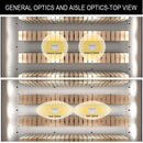 Highbay light with aisle optical vs. general optical lens