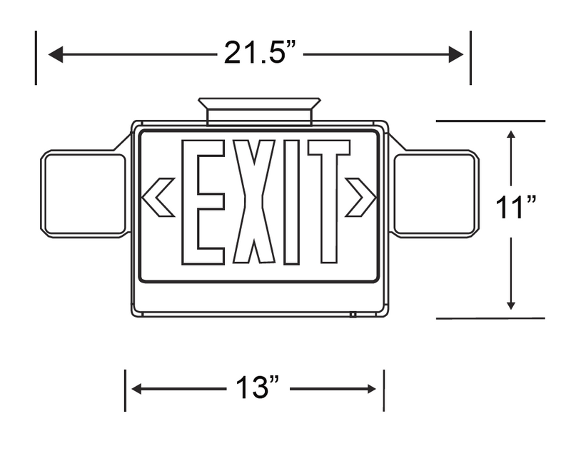 LED Exit Emergency Light Combo Unit - Dual Head - Double Sided With Green Letters - Battery Backup - 7W 120-277V