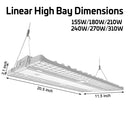 Dimensions of pavo series led linear high bay and wattage size ii