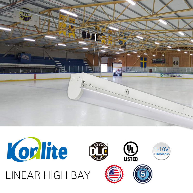 UL and DLC certified 4ft Linear LED Strip Fixture in a Gymnasium