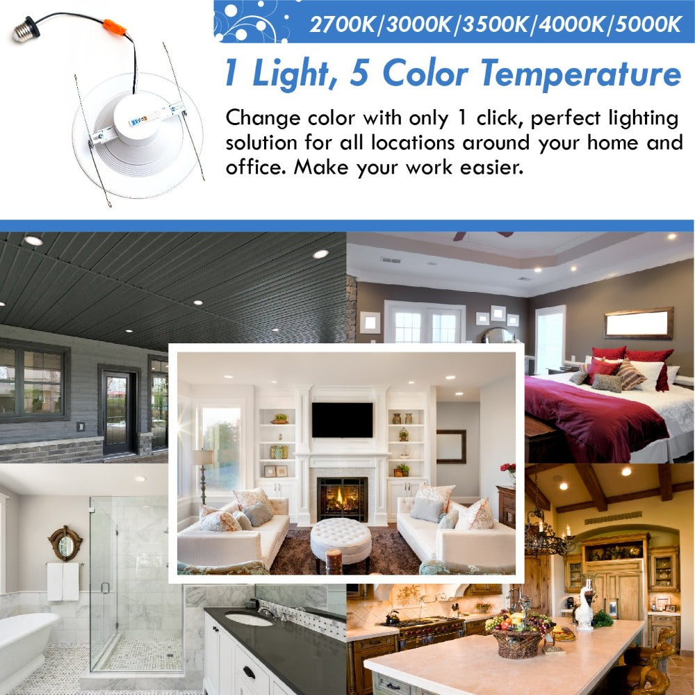 LED 5-6" LED Recessed Downlight Retrofit - 1100 lumens - 120W Equal (14W)  - Dimmable- 5 Colors Selectable - 120V